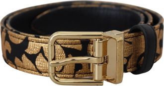 Dolce & Gabbana Womens Multicolor Jacquard Leather Logo Buckle Belt