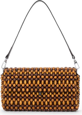 Staud Timmy Beaded Shoulder Bag in Wood Beads at Nordstrom