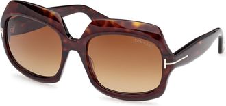Tom Ford Ren Brown Gradient Square Ladies Sunglasses FT1155 52F 60