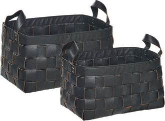 Beliani Beliani - Conjunto De 2 Cestas De Almacenaje Hechas A Mano Con Asas De Piel Sint&eacute;tica Negra Sippar