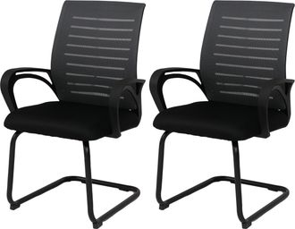 Hhg [nunca Usado] Juego De 2 Sillas De Conferencia Hhg-584, Sillas De Visitante De Dise&ntilde;o Cantilever, Tejido (250 G/m&sup2;) Mvg, Gris, Estructura Negra