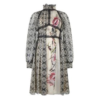 Alberta Ferretti Korte jurk van bedrukte zijde - Dames - Korte kleedjes - Veelkleurig - S - Kleedjes