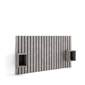 Skraut Home Skraut Home - Cabecero Con Mesitas - Listones Decorativos - 196x3x107 Cm - Cama De 120,135,140 Cm - Con Almacenamiento - Estilo Moderno - Cemento