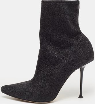 Sergio Rossi Black Lurex Fabric Pointed Toe Ankle Booties