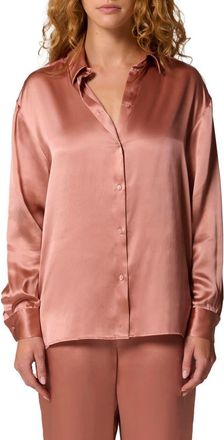 Simone P&eacute;r&egrave;le Love Me Silk Blend Button-Up Shirt in Smokey Pink at Nordstrom, Size X-Large