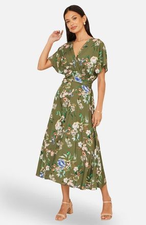 Yumi Floral Print Midi Dress in Sage Green at Nordstrom, Size 12