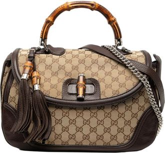 Gucci Pre-owned Gucci Large GG Canvas New Bamboo Top Handle Bag Ladies 5ALUORV0MJ1ESW1S