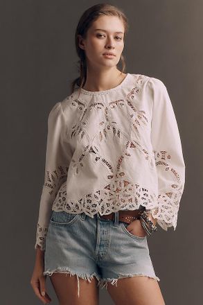 The Great. Picnic Lace Long-Sleeve Top
