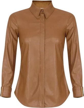 Elisabetta Franchi Camicia Effetto Pelle con Logo Gioiello - - Blouses & Shirts - Donna - Marrone - M