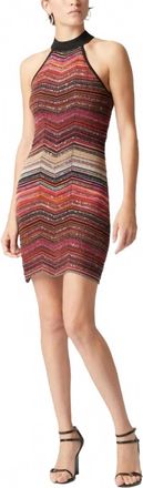 Missoni Sleeveless Halter Chevron Lam&eacute; Dress In Multi Black/gold/fucsia And Red