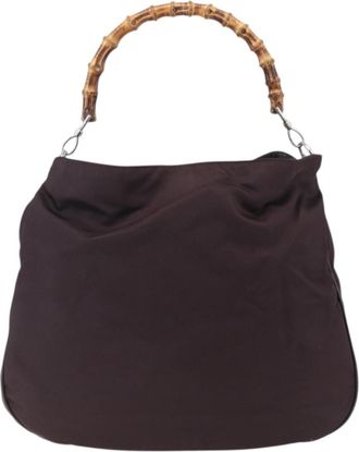 Gucci Vintage Bamboo Handle Bag Nylon Burgundy Nylon Handbag (Pre-Owned)