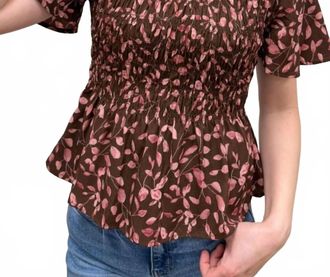 Wishlist Floral Smocked Peplum Blouse In Espresso/rose