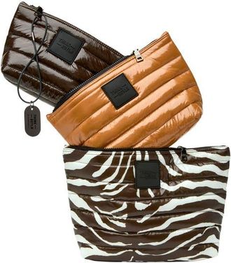Think Royln Travel Trio Organizational Pouches in Chocolate Zebra /Glossy Nude at Nordstrom