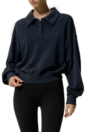 LilySilk SILKERRY Oversized Heirloom 89 Polo Collar Sweatshirt in Navy at Nordstrom, Size X-Large