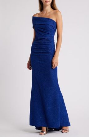 Eliza J Metallic Off the Shoulder Gown in Cobalt at Nordstrom, Size 6