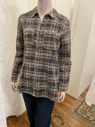 Aratta Button Up Blouse In Brown, Orange, Blue, White
