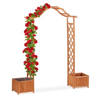Relaxdays Relaxdays - Arco Jard&iacute;n Con 2 Maceteros, Madera, Marr&oacute;n Anaranjado, 209 X 181 X 60 Cm
