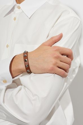 Valentino Garavani Leather Bracelet With Studs, Mens, Brown