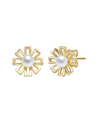 Rachel Glauber 14K Plated 4Mm Pearl Flower Earrings
