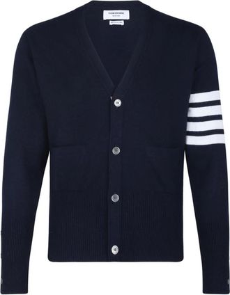 Thom Browne Classic Cashmere 4-Bar V-neck Cardigan - Heren - Cashmere truien - Blauw - XL - Kasjmier - Truien & Vesten