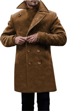 Generic Mens Winter Coats Sale Clearance,Trench Coat for Men Thick Wool Overcoats Regular Fit Double-Breasted Peacoat Business Casual Office Jacket Lapel Coll