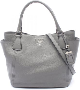 Prada Gray Leather Handbag Tote Bag (Pre-Owned)