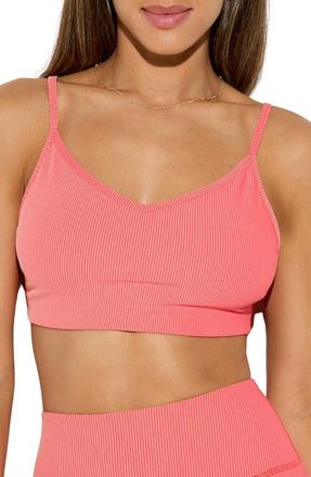 Spiritual Gangster Etos Rib Crop Sports Bra in Sunset Red at Nordstrom, Size X-Large