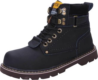 Generic Pu Leather Ankle Boots for Man, Snow Boot Lace Up Hiking Boots Round Toe Walking Boot Non-Slip Soles Trekking Shoes Fashionable Motorcycle Shoe Hard W