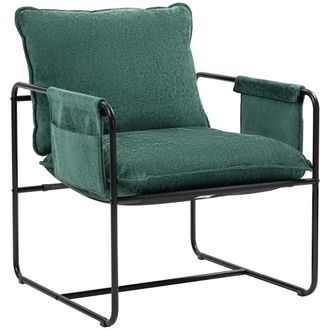 HOMCOM Upholstered Reading Chair with Side Pockets and Steel Frame - Green | TJ Hughes