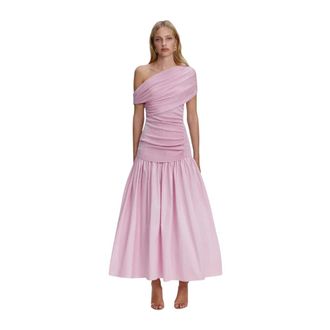 Self Portrait Gowns, female, Pink, Size: 2XS Asymmetric Draped Midi Dress