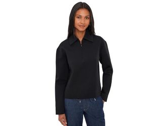 Vince Long Sleeve Collared Half Zip Womens Clothing Black : LG, Cotton/Polyester/Spandex