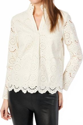 Sail to Sable Eyelet Scalloped Hem Top In Cream