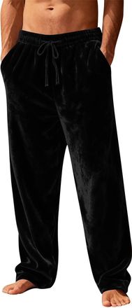 Generic Mens Plush Pajama Pants Winter Warm Trousers Fluffy Soft Fleece Sleep Pant Plain Lounge Pjs Bottoms with Pockets Loose Fit Joggers Tracksuit Bottoms f