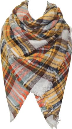 Generic Womens Scarfs And Shawls Plaid Warm Soft Scarf Shawl Imitation For Woman Yellow One Size