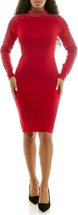 Nina Leonard Studded Long Sleeve Sweater Dress in Red at Nordstrom Rack, Size X-Large