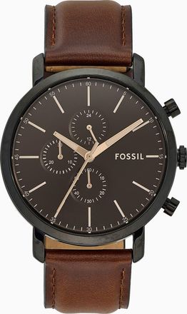 Fossil Luther Chronograph Leather Strap Watch, 44mm in Brown/Black at Nordstrom Rack
