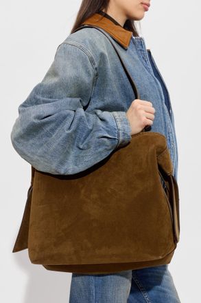 Acne Studios Suede Shoulder Bag With Logo, Unisex, Brown