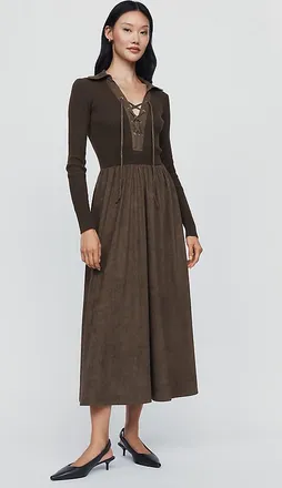Moon River Twofer Lace Up Midi Dress