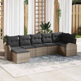 vidaXL Conjunto De Sof&aacute; De Jard&iacute;n Con Coj&iacute;n 7 Pcs Gris Polirat&aacute;n Vidaxl