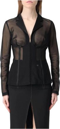 Elisabetta Franchi Overhemden, Dames, Zwart, L, Sheer Mesh Corset Blouse