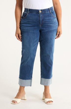 Wit & Wisdom Round-Up High Waist Cuffed Boyfriend Jeans in Blue at Nordstrom, Size 14W