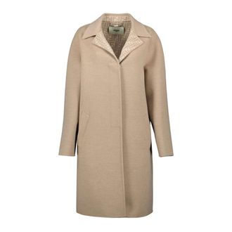 Fendi Single-Breasted Coats, female, Beige, XS, Reversible Wool Coat for Women