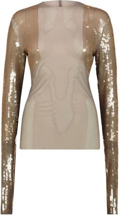 Rick Owens Beige Embellished Round Neck Top