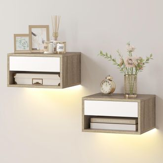 HOMCOM Homcom Set 2 Comodini Sospesi Con Luci Led Rgb E Regolabili Con App