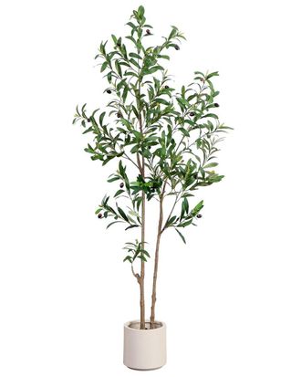 Nearly Natural 5Ft Artificial Minimalist Olive Tree In Decorative Planter
