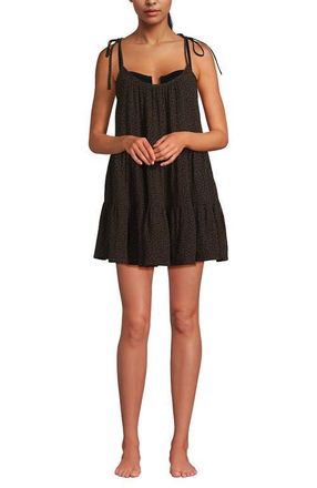 Lands End Cotton Gauze Metallic Tiered Mini Cover-up Dress in Brown Leopard at Nordstrom, Size X-Large