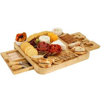 MegaChef Wood Charcuterie Cheese Board Set with Ramekins and Slide Out Cutlery Drawer in Bamboo at Nordstrom