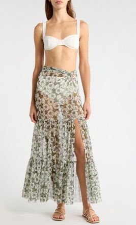 Hutch Sheer Cover-Up Maxi Skirt in Black Poppies at Nordstrom, Size X-Small