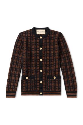 Valentino Garavani Houndstooth Wool-Blend Cardigan