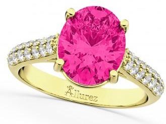 Allurez Oval Pink Tourmaline & Diamond Engagement Ring 14k Yellow Gold (4.42ct)